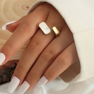 Minimalist Cuff Ring Adjustable Golden Cream Enamel